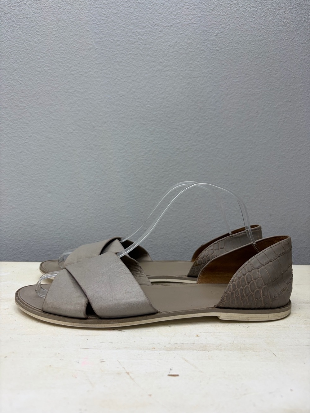 Vince Grey Leather Ida Open Toe Sandals Size 9.5